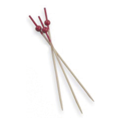Pique boule rouge 9 cm naturel bambou