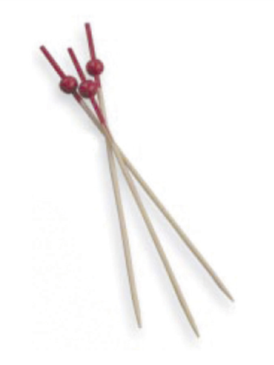 Pique boule rouge 9 cm naturel bambou