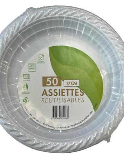 Assiette plastique PP blanche 17 cm (40x50)