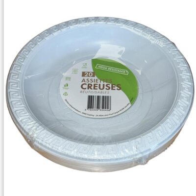 Assiette plastique PP blanche CREUSE mega resistante 22cm (40x20pcs)