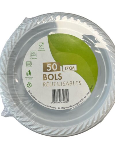 Bol rond blanc plastique réutilisable 17cm (20x50pcs)