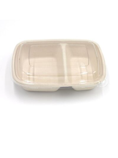 Barquette pulp rectangle 900ml 2 comp +couvercle PET