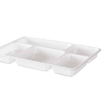 Plateau plastique blanc 5 compartiments — plateau-repas