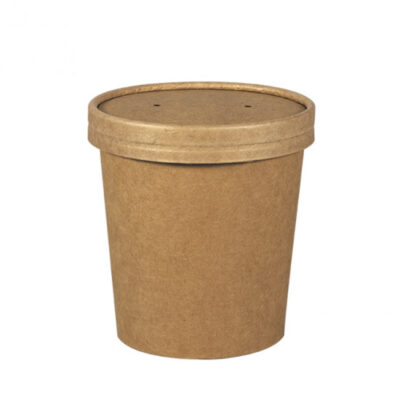 Pot soupe carton kraft brun + couvercle carton — 100 % carton