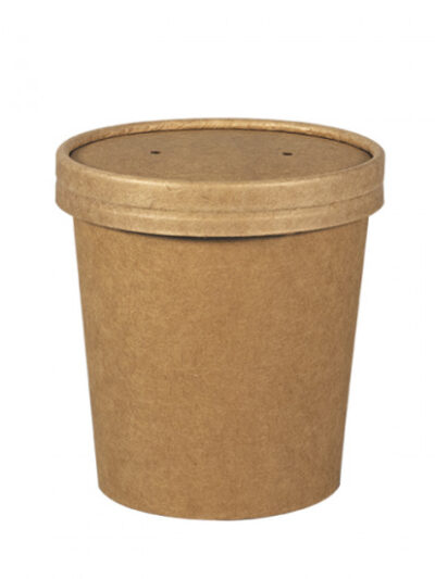 Pot a soupe carton BRUN 12oz + couvercle kraft brun