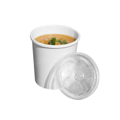 Pot soupe carton blanc + couvercle PP transparent