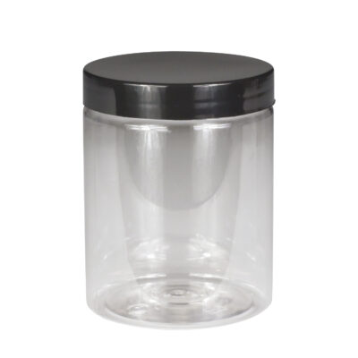Pot PET 300 ml à vis Ø 69 x H 91 mm + couvercle noir