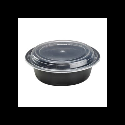 Barquette PP ronde noire + couvercle — 450 / 700 / 1000 ml