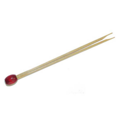 Pique double pointe boule rouge 8 cm naturel bambou